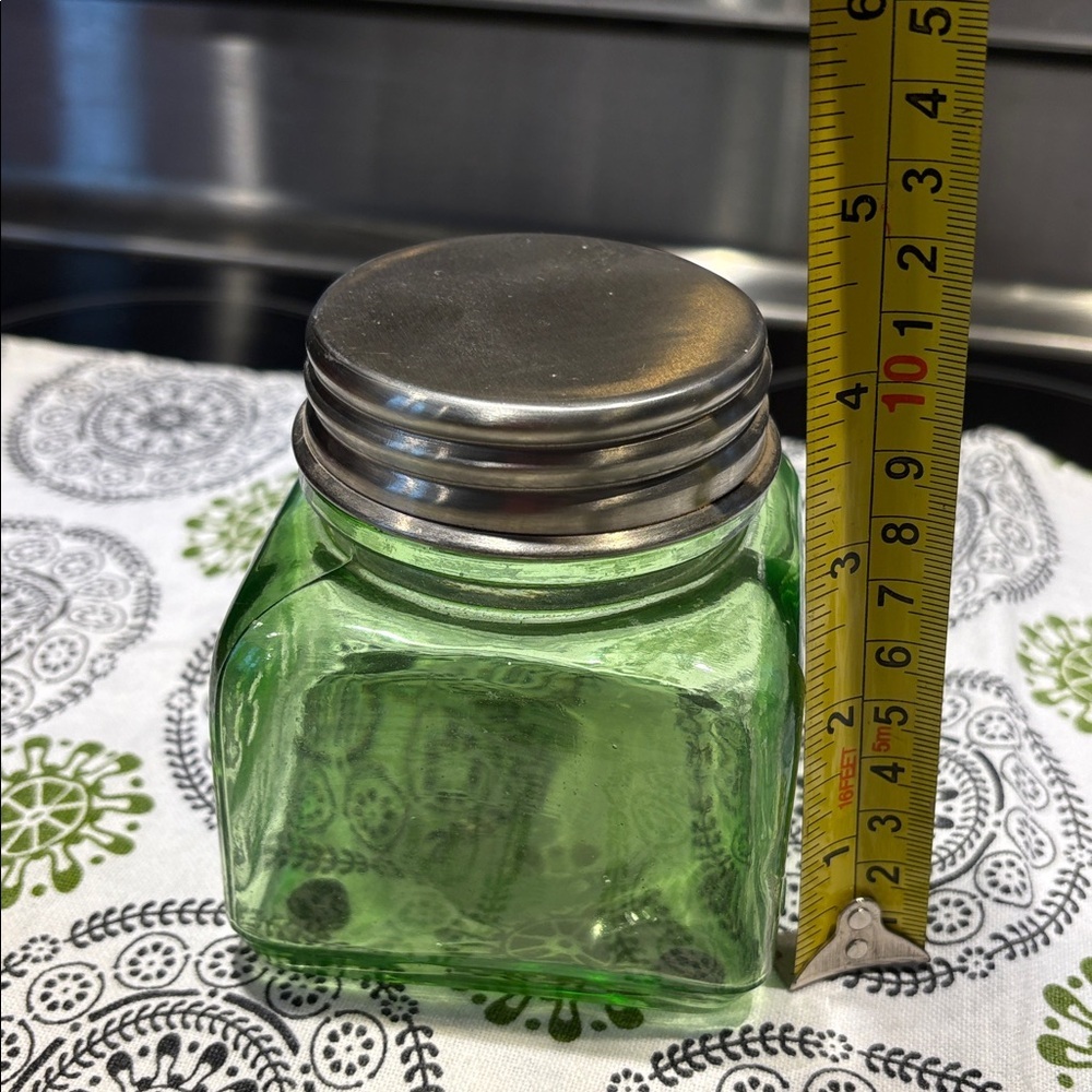 Green Glass  Jar with Metal Lid Size Small - Picture 8 of 9